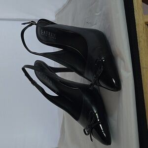 Ralph Lauren black leather sling back pumps